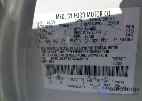 2009 Ford Escape Xlt from USA, damaged, VIN 1FMCU03729KA03800